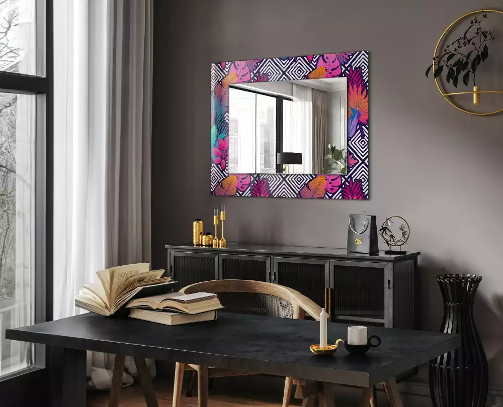 Miroir rectangulaire imprimé feuilles tropicales colorées