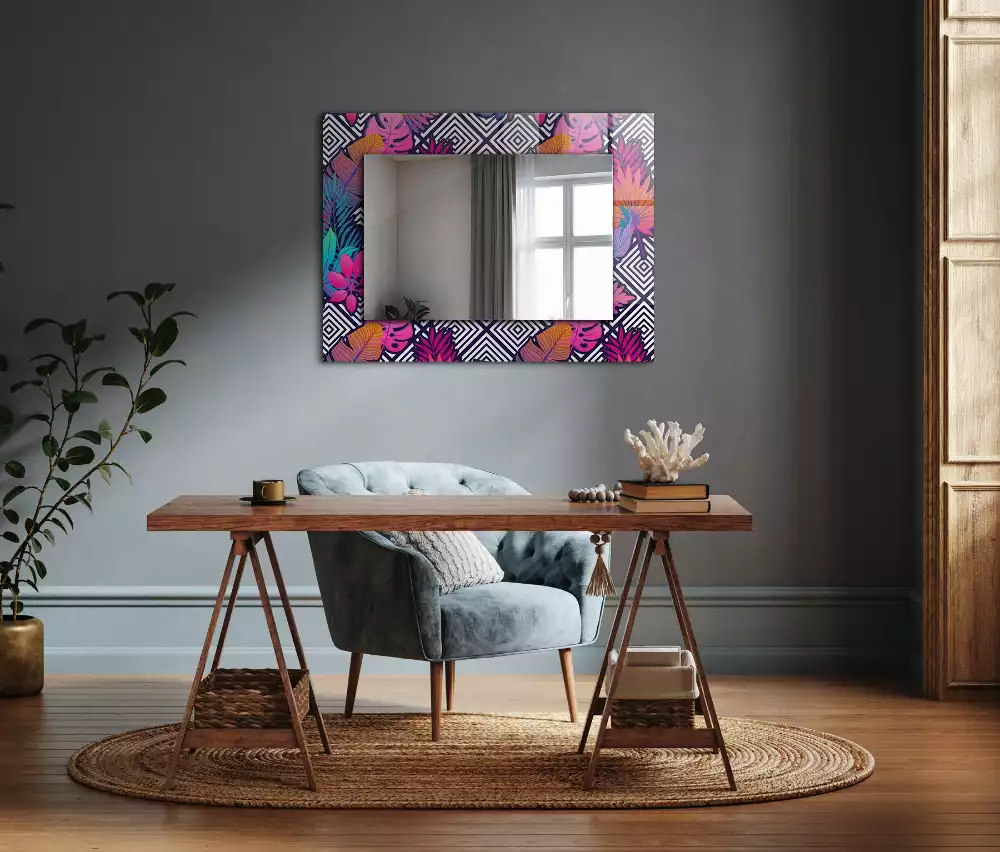 Miroir rectangulaire imprimé feuilles tropicales colorées