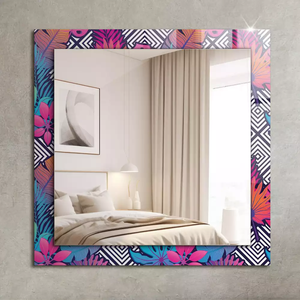 Miroir rectangulaire imprimé feuilles tropicales colorées