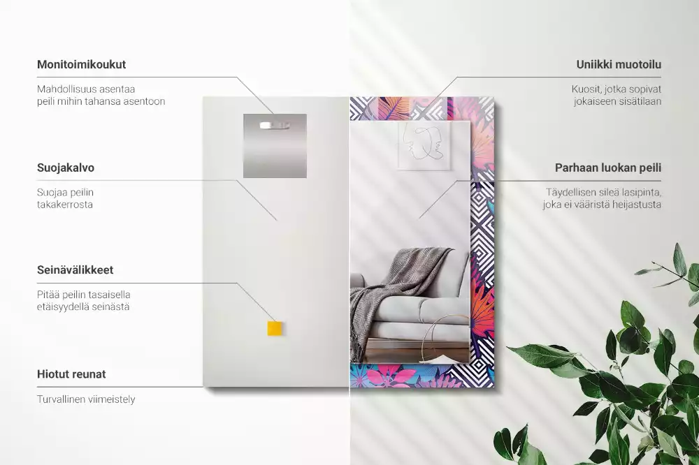 Miroir rectangulaire imprimé feuilles tropicales colorées
