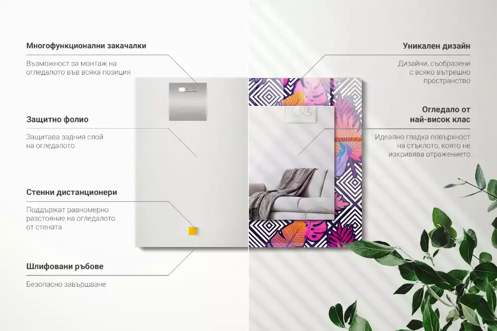 Miroir rectangulaire imprimé feuilles tropicales colorées