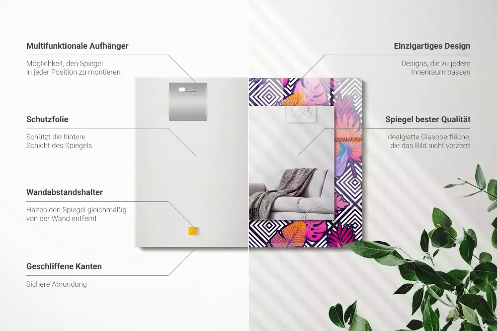 Miroir rectangulaire imprimé feuilles tropicales colorées