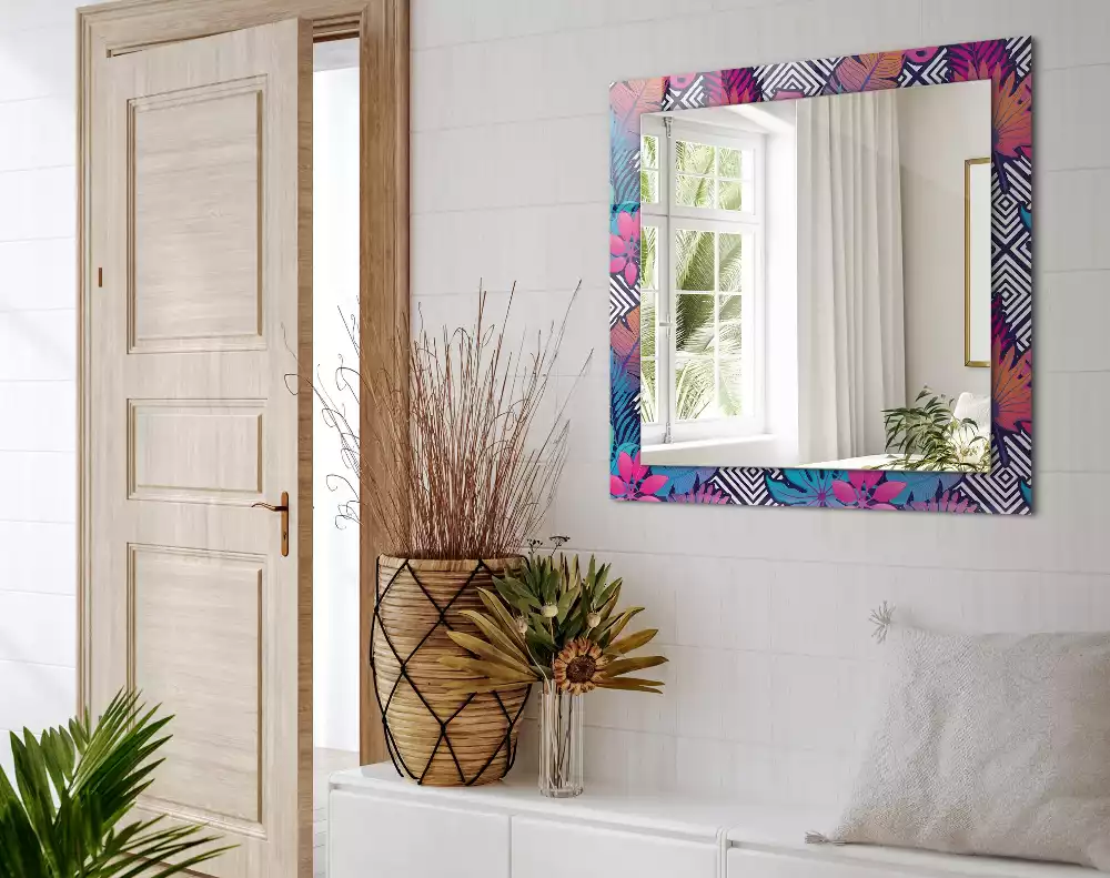 Miroir rectangulaire imprimé feuilles tropicales colorées