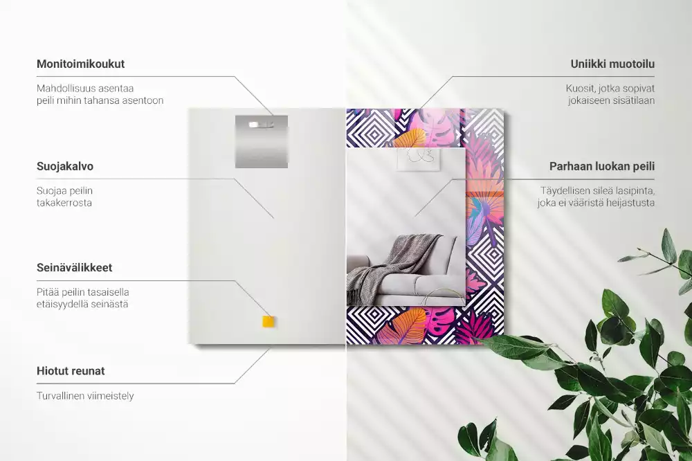 Miroir rectangulaire imprimé feuilles tropicales colorées