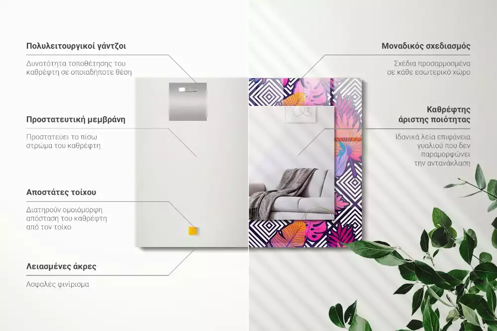 Miroir rectangulaire imprimé feuilles tropicales colorées
