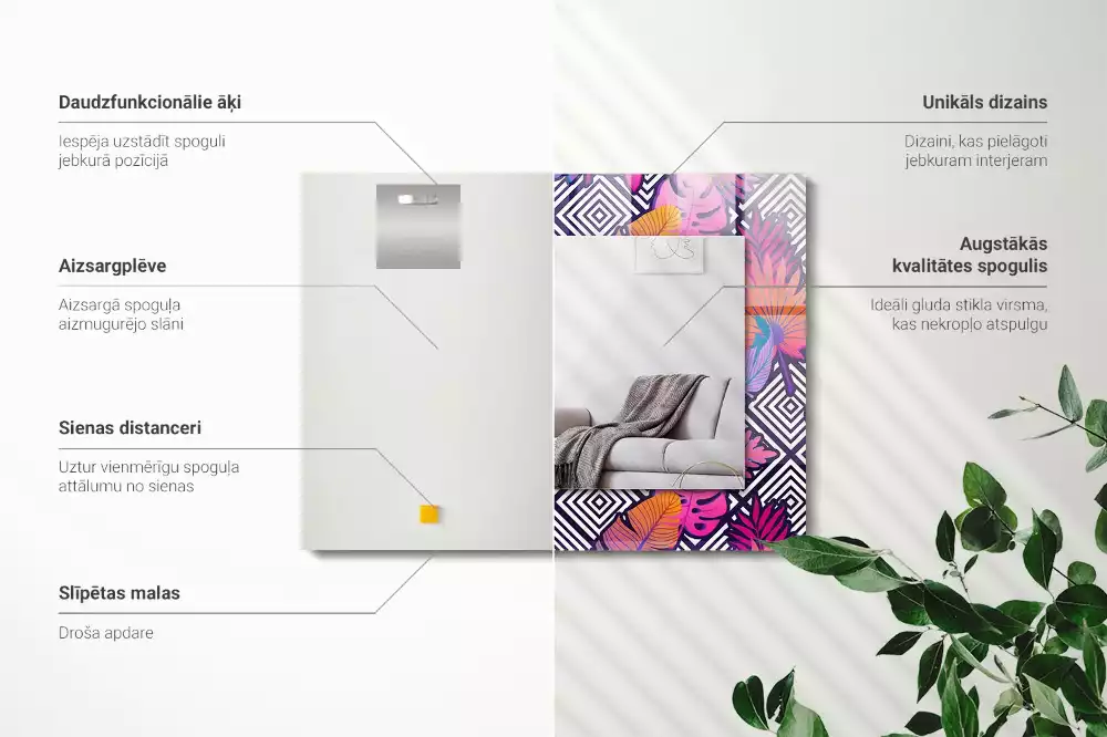 Miroir rectangulaire imprimé feuilles tropicales colorées