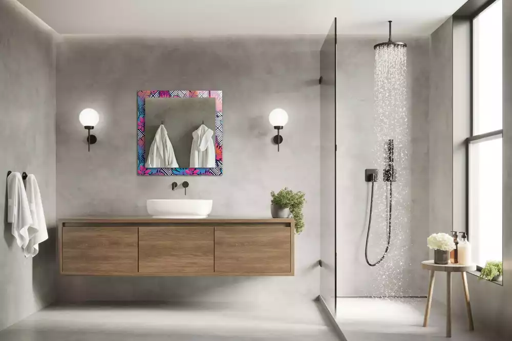Miroir rectangulaire imprimé feuilles tropicales colorées