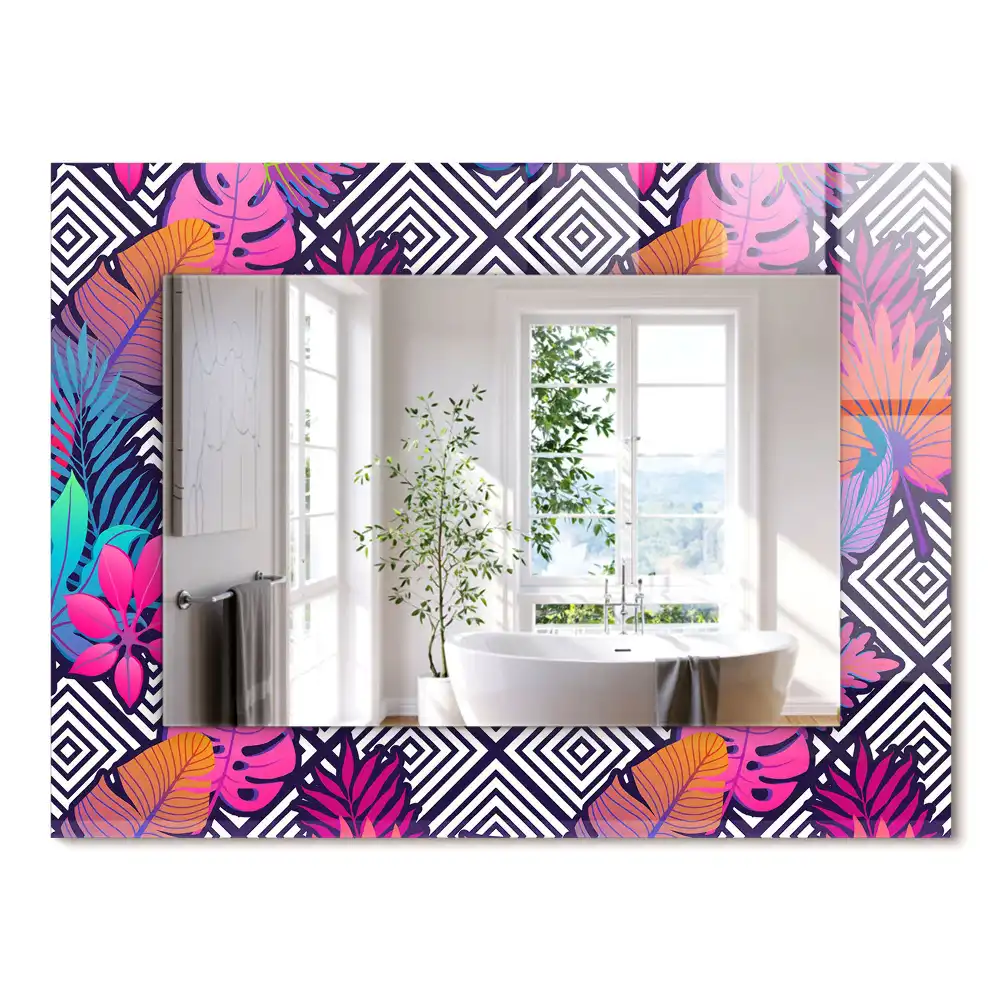 Miroir rectangulaire imprimé feuilles tropicales colorées