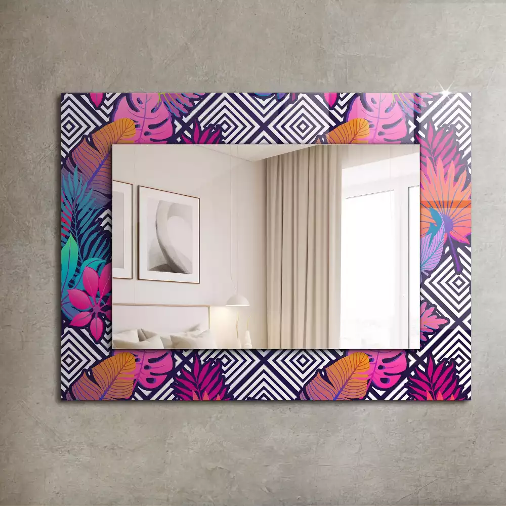 Miroir rectangulaire imprimé feuilles tropicales colorées