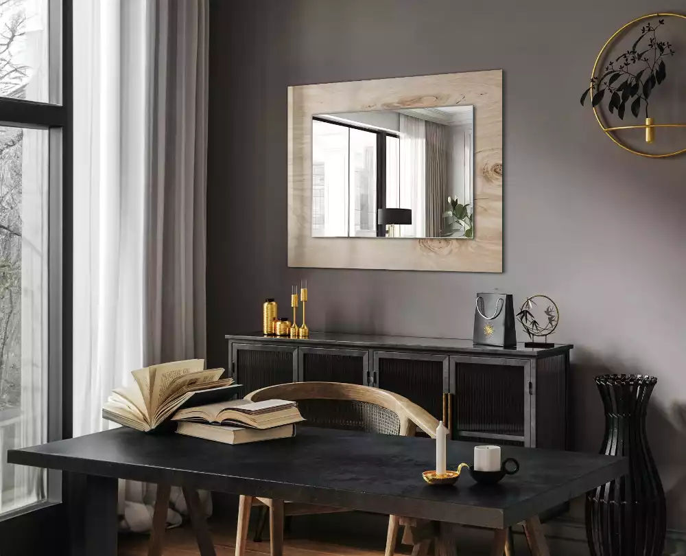 Miroir rectangulaire décoratif imprimé bois avec nœuds
