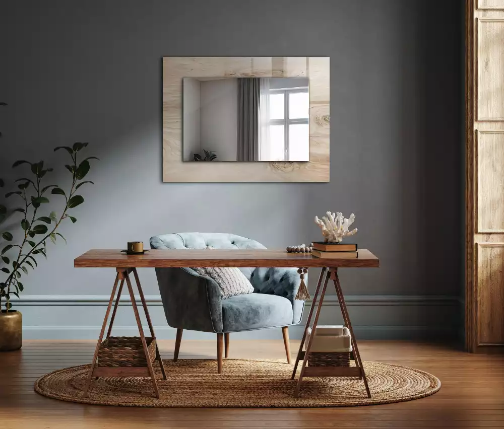 Miroir rectangulaire décoratif imprimé bois avec nœuds