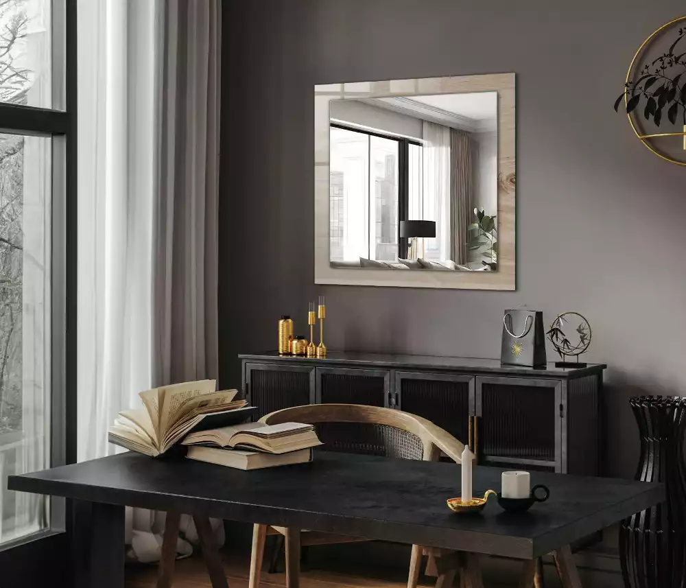 Miroir rectangulaire décoratif imprimé bois avec nœuds