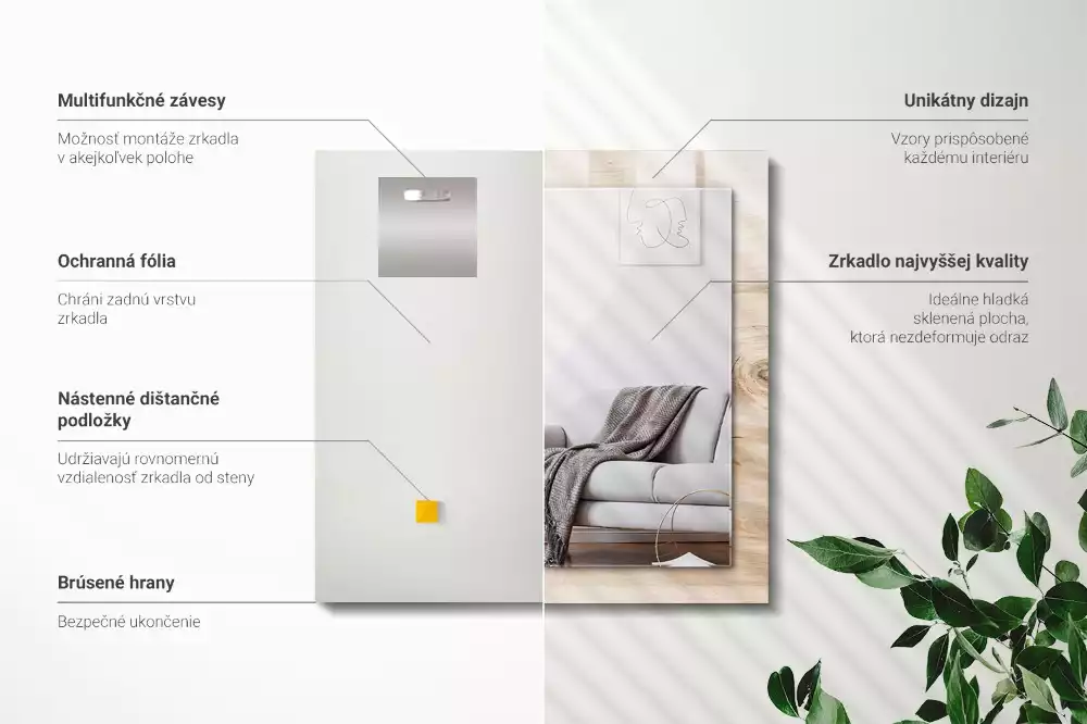 Miroir rectangulaire décoratif imprimé bois avec nœuds