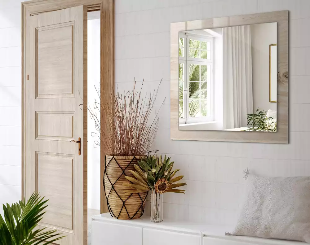 Miroir rectangulaire décoratif imprimé bois avec nœuds