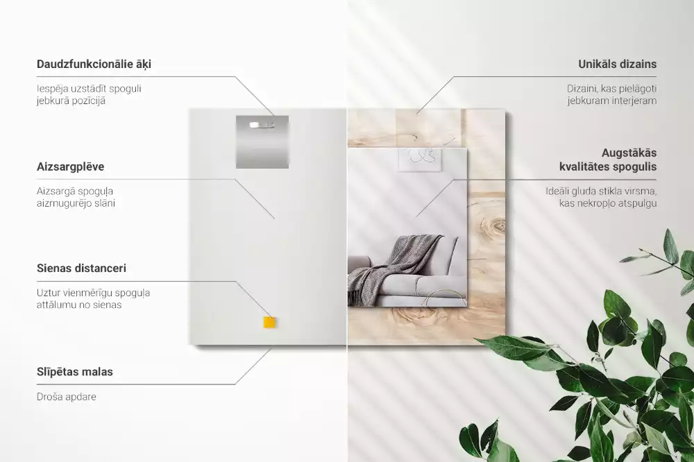 Miroir rectangulaire décoratif imprimé bois avec nœuds