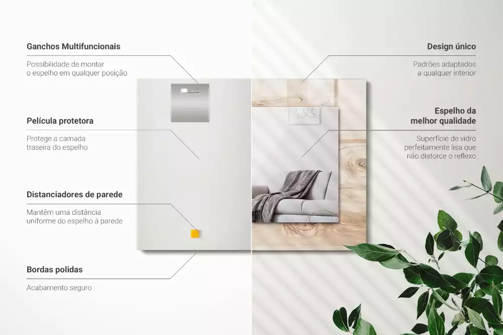 Miroir rectangulaire décoratif imprimé bois avec nœuds