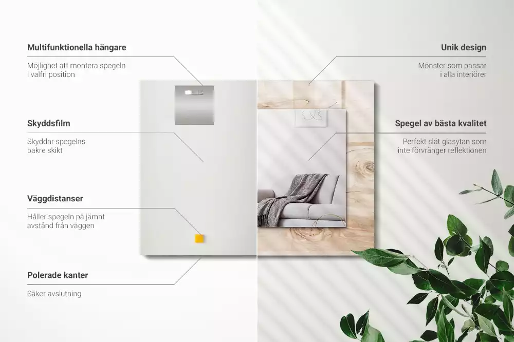 Miroir rectangulaire décoratif imprimé bois avec nœuds