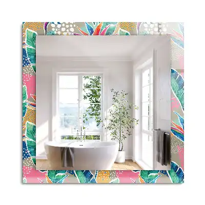 Miroir rectangulaire avec cadre imprimé fleurs et feuilles