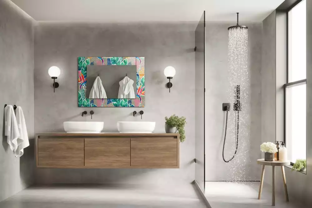 Miroir rectangulaire avec cadre imprimé fleurs et feuilles