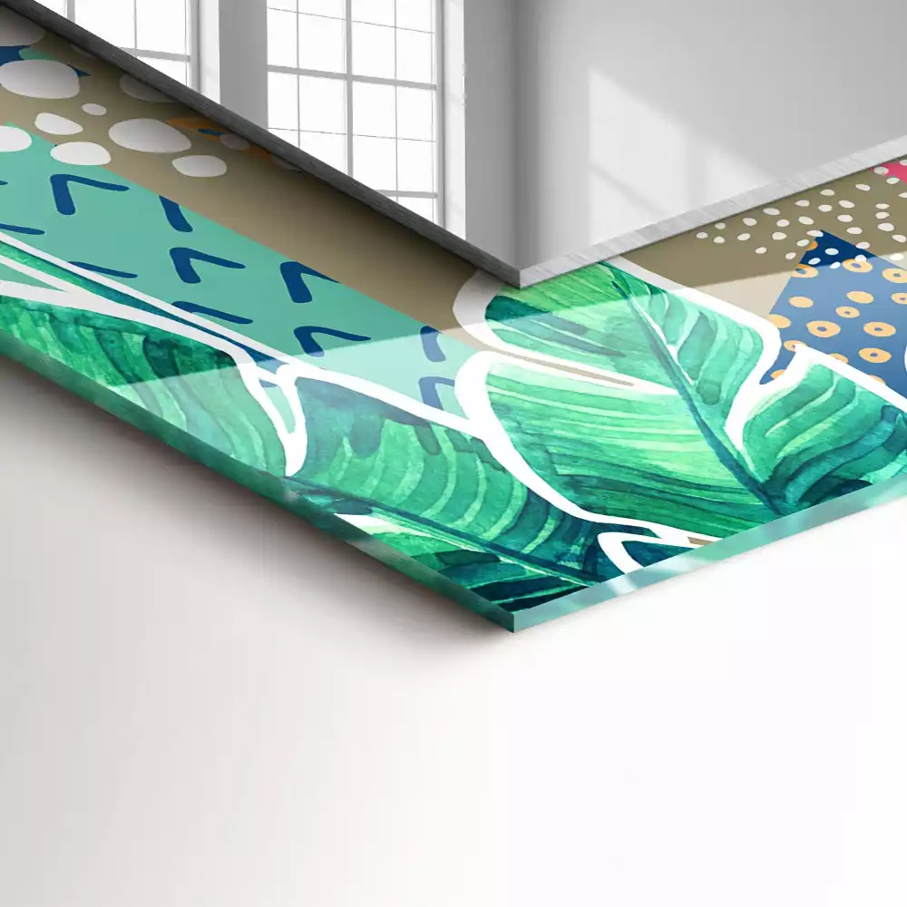 Miroir rectangulaire avec cadre imprimé fleurs et feuilles
