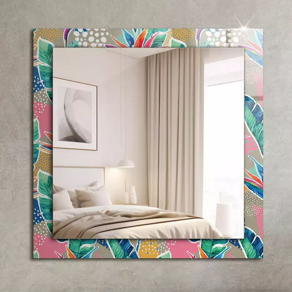 Miroir rectangulaire avec cadre imprimé fleurs et feuilles