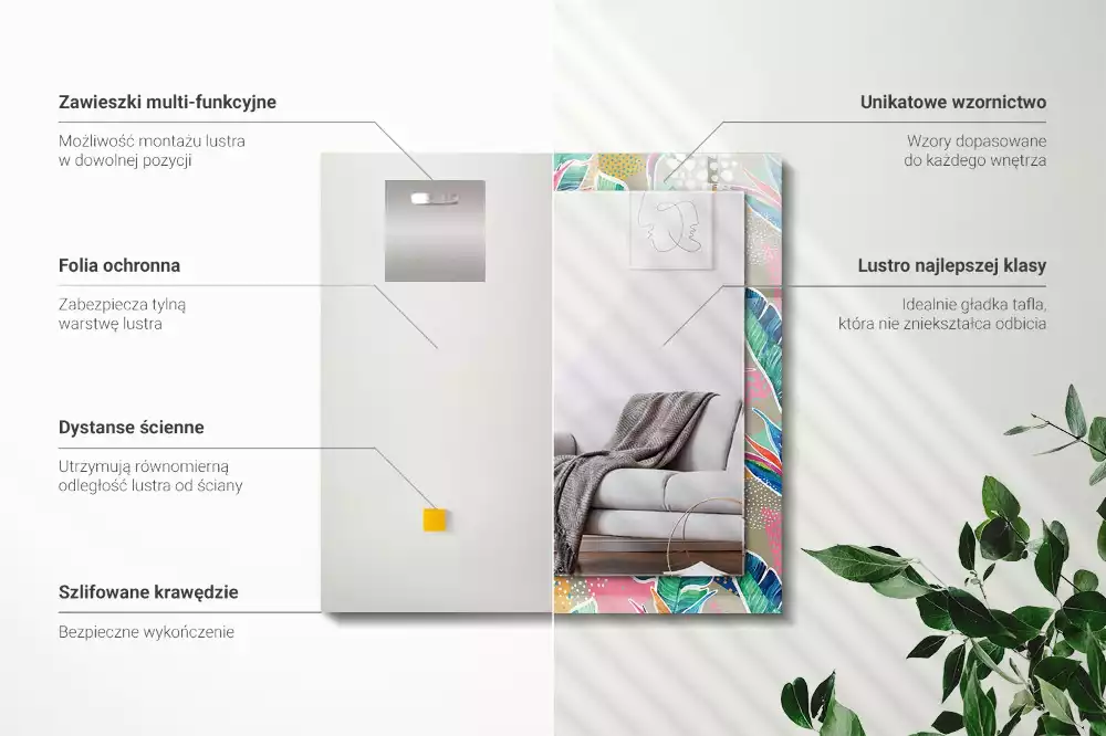 Miroir rectangulaire avec cadre imprimé fleurs et feuilles