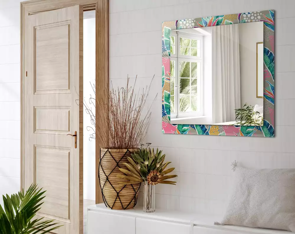 Miroir rectangulaire avec cadre imprimé fleurs et feuilles
