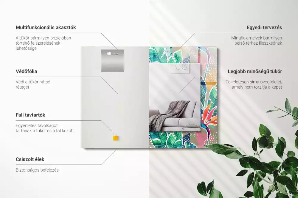 Miroir rectangulaire avec cadre imprimé fleurs et feuilles