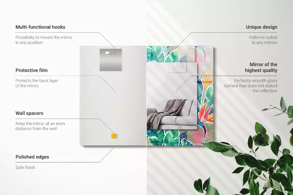 Miroir rectangulaire avec cadre imprimé fleurs et feuilles