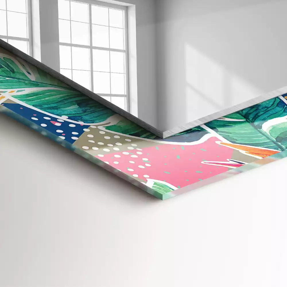 Miroir rectangulaire avec cadre imprimé fleurs et feuilles