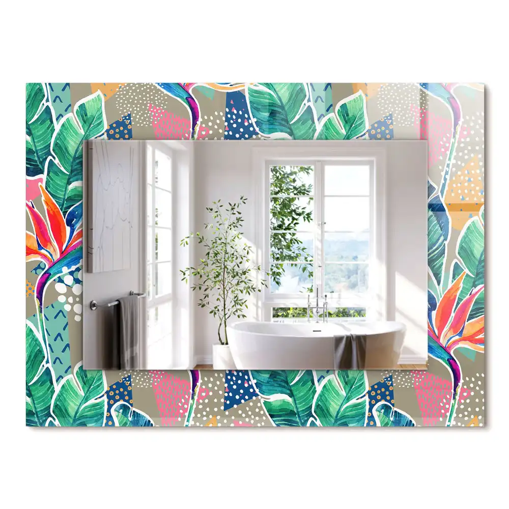 Miroir rectangulaire avec cadre imprimé fleurs et feuilles