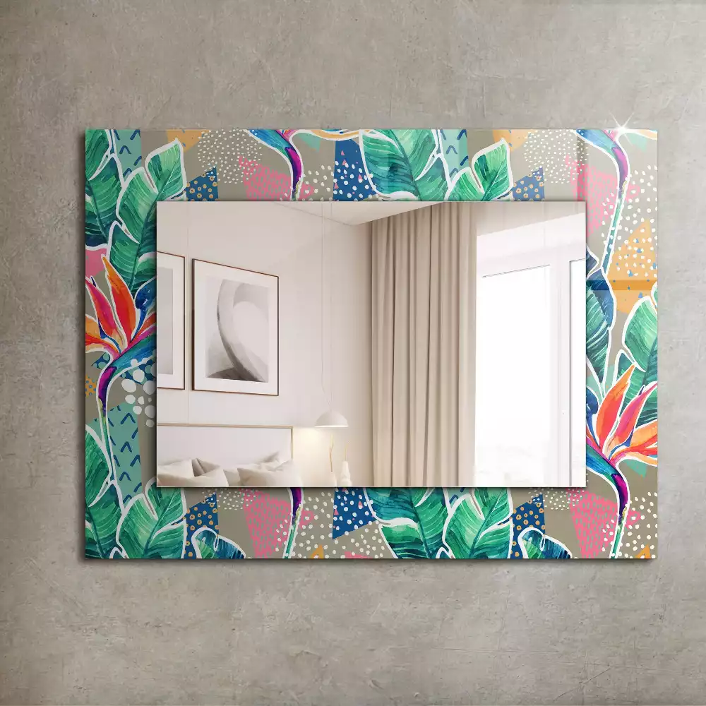 Miroir rectangulaire avec cadre imprimé fleurs et feuilles
