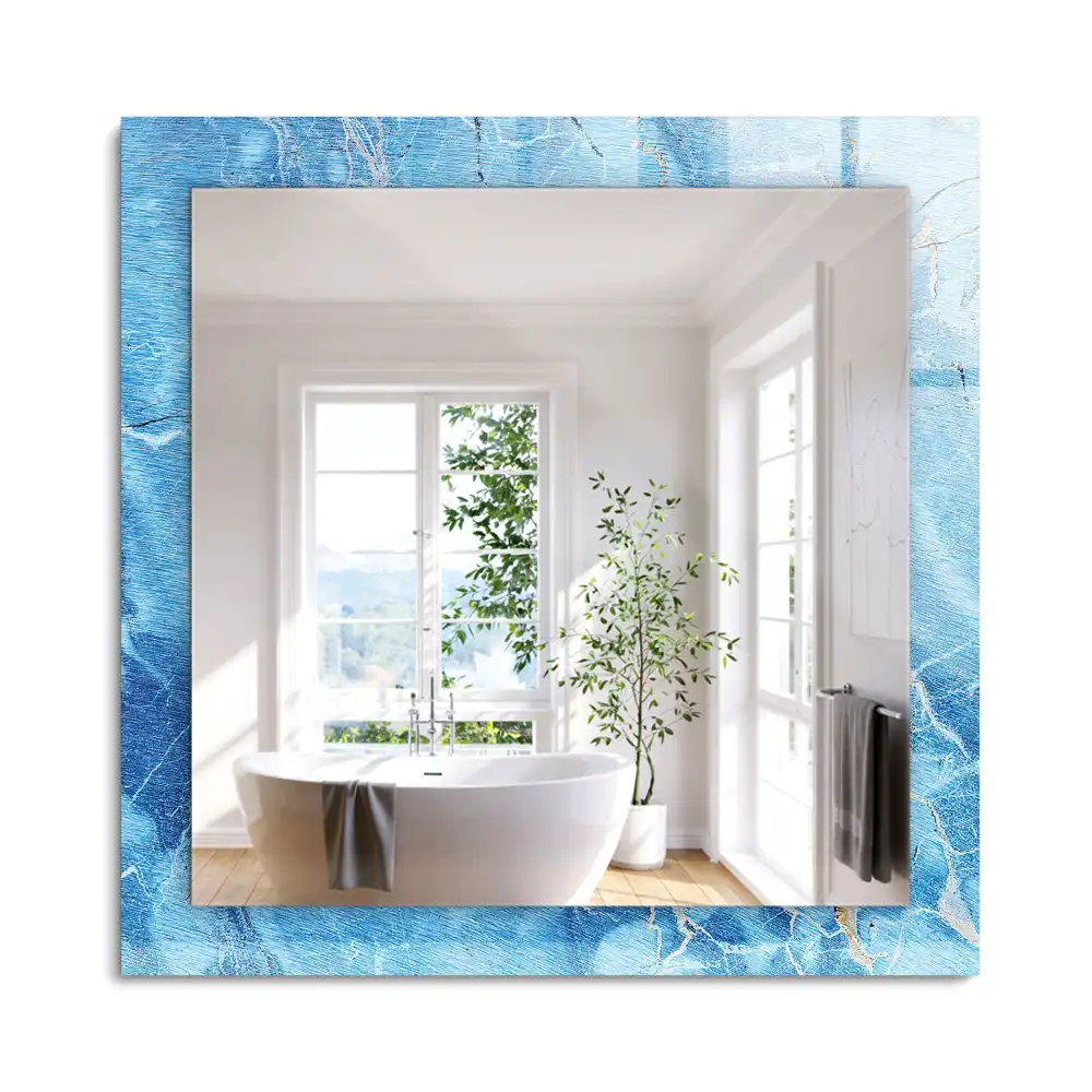 Miroir rectangulaire à cadre imprimé motif de marbre bleu clair