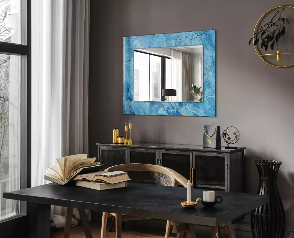Miroir rectangulaire à cadre imprimé motif de marbre bleu clair