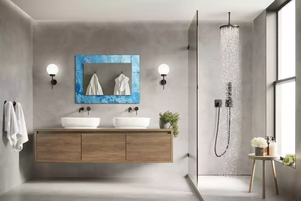 Miroir rectangulaire à cadre imprimé motif de marbre bleu clair