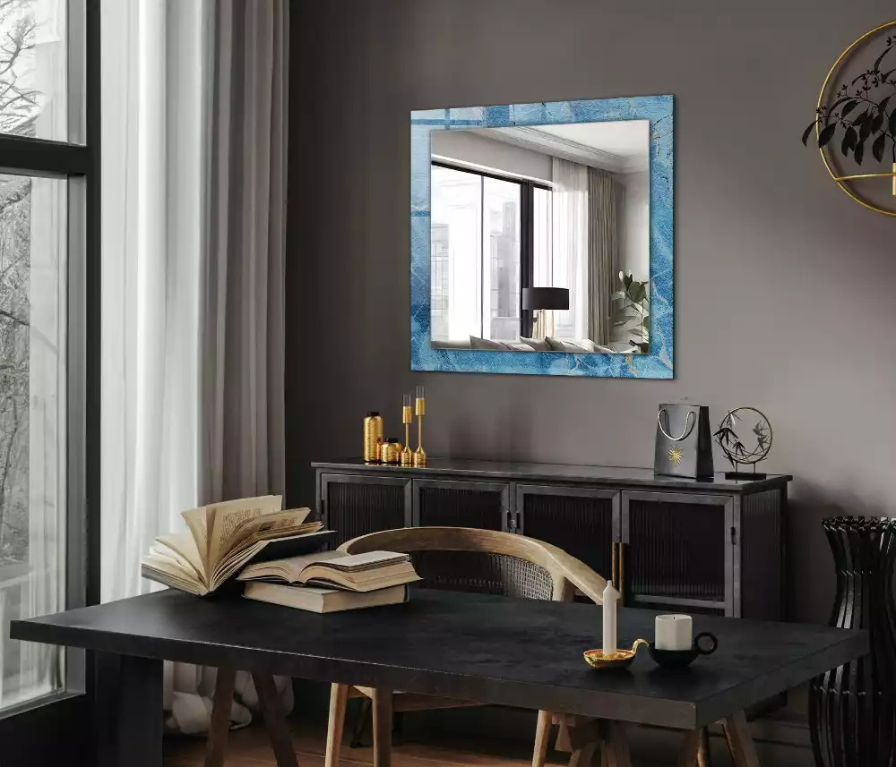 Miroir rectangulaire à cadre imprimé motif de marbre bleu clair
