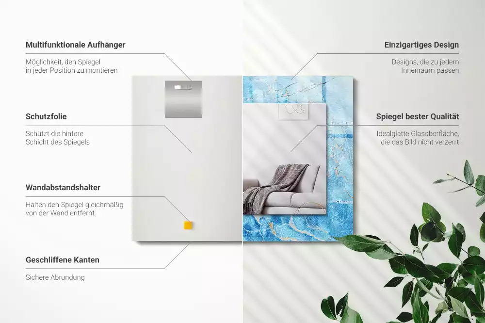 Miroir rectangulaire à cadre imprimé motif de marbre bleu clair