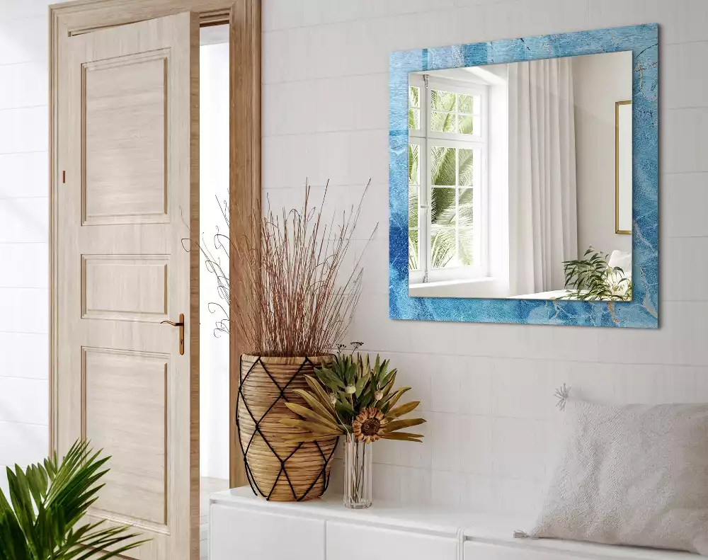 Miroir rectangulaire à cadre imprimé motif de marbre bleu clair