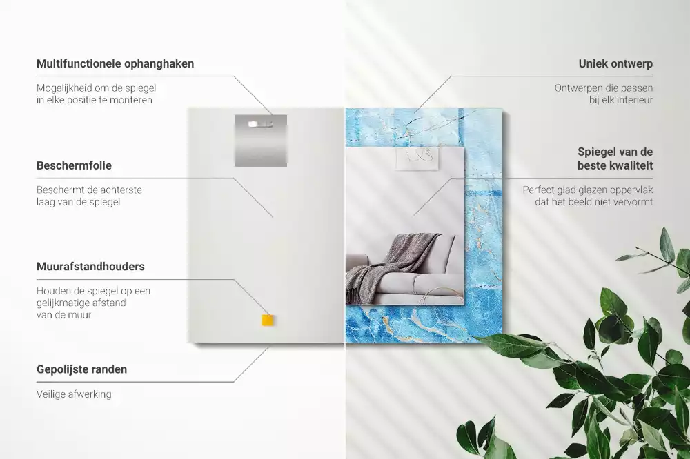 Miroir rectangulaire à cadre imprimé motif de marbre bleu clair