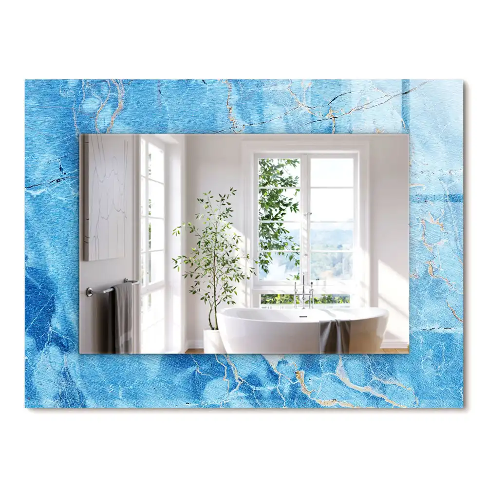 Miroir rectangulaire à cadre imprimé motif de marbre bleu clair