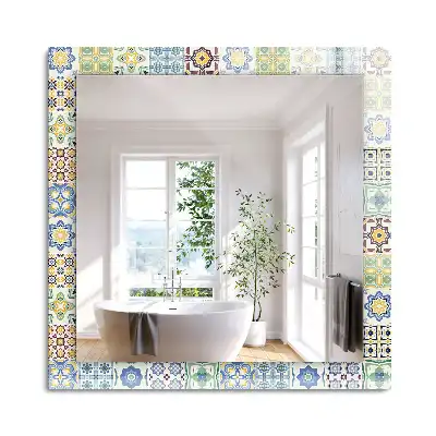 Miroir rectangulaire décoratif motifs de carreaux colorés
