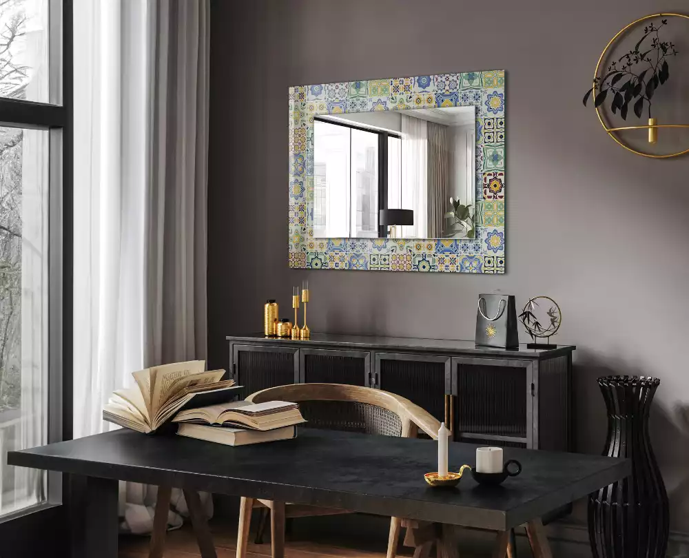 Miroir rectangulaire décoratif motifs de carreaux colorés
