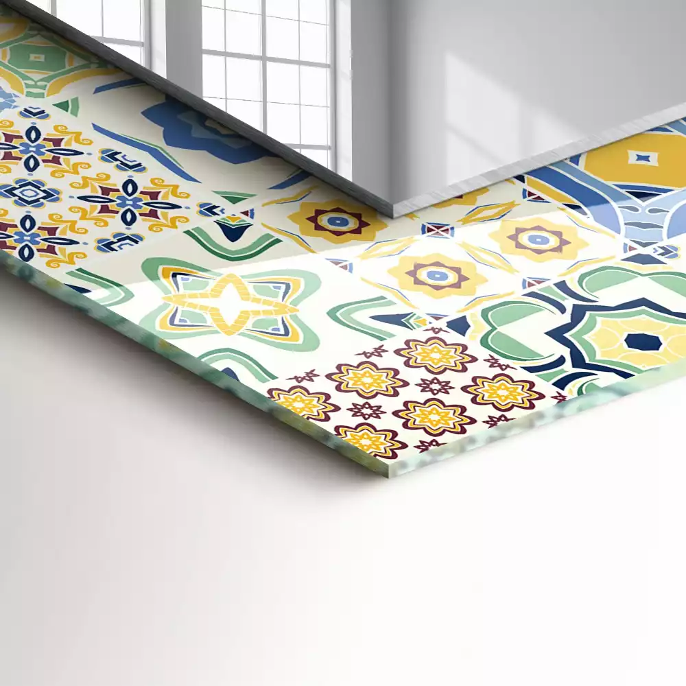 Miroir rectangulaire décoratif motifs de carreaux colorés