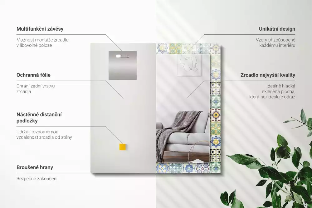 Miroir rectangulaire décoratif motifs de carreaux colorés