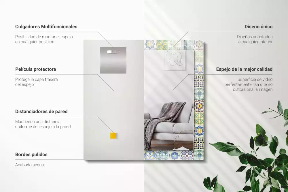 Miroir rectangulaire décoratif motifs de carreaux colorés