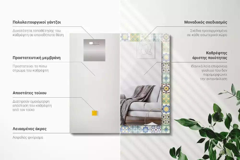Miroir rectangulaire décoratif motifs de carreaux colorés