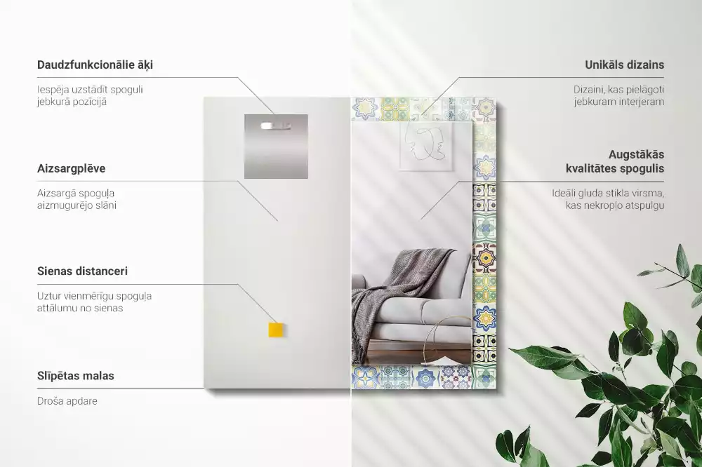 Miroir rectangulaire décoratif motifs de carreaux colorés