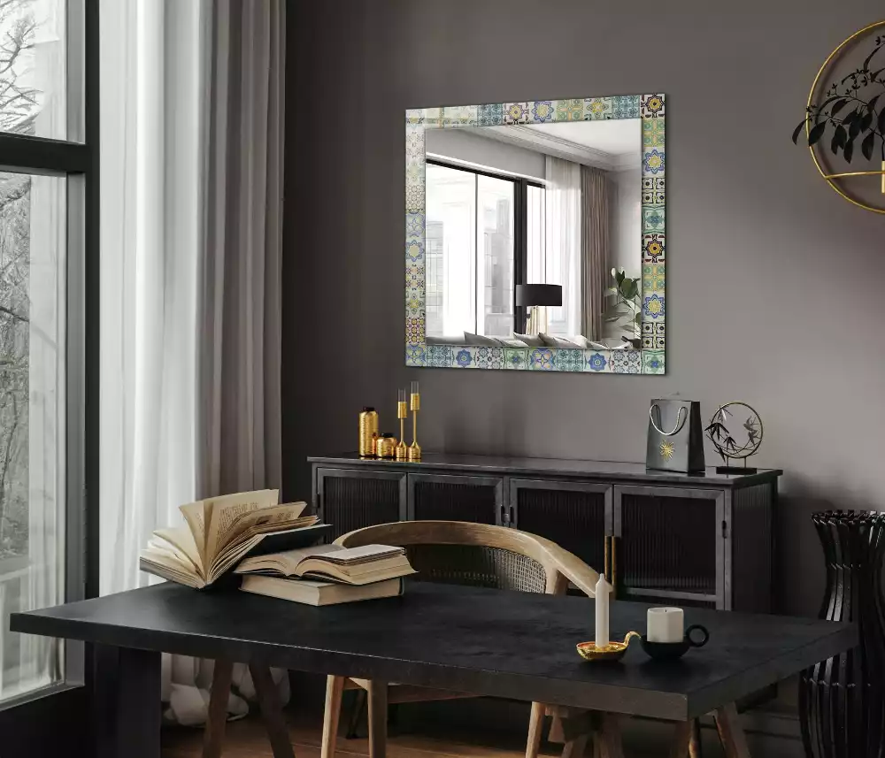 Miroir rectangulaire décoratif motifs de carreaux colorés