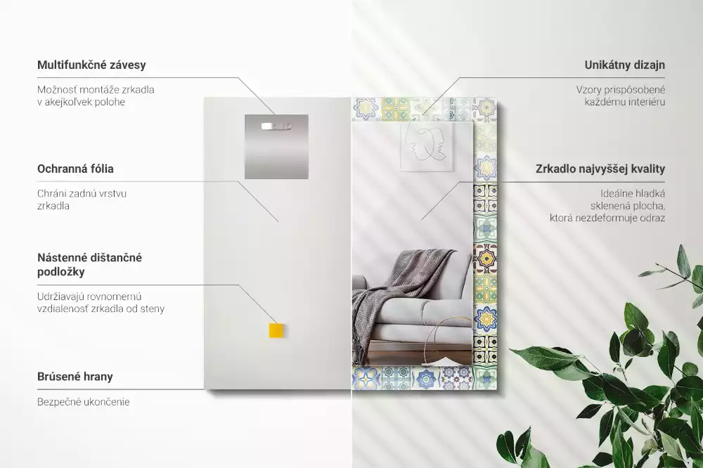 Miroir rectangulaire décoratif motifs de carreaux colorés