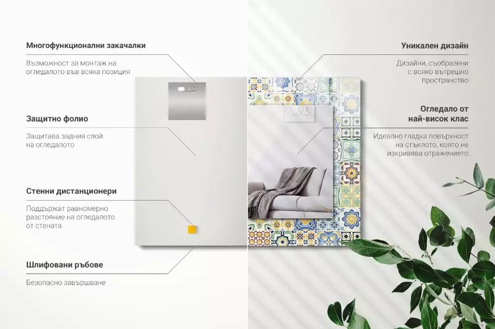 Miroir rectangulaire décoratif motifs de carreaux colorés